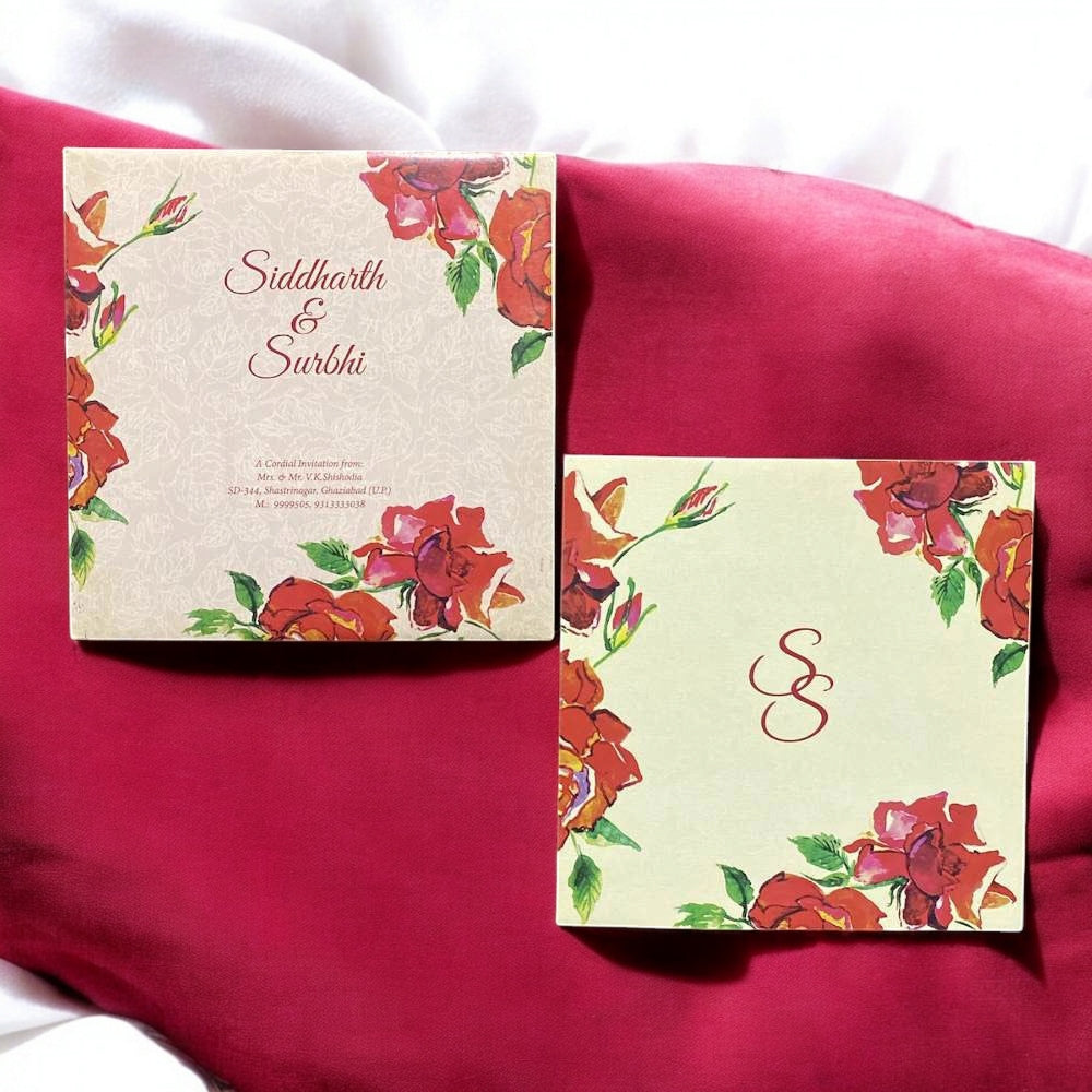 KL2002S1 Floral Design Paper Wedding Card with 2 inserts and Envelope-Kalash Cards