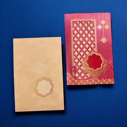 KL0233 Laser Cut Paper Wedding Card with 2 Inserts and Envelope-Kalash Cards