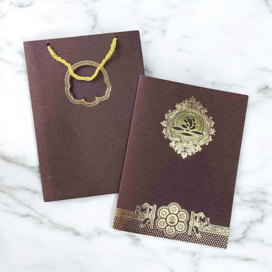 KL010032 Ganesha Design Carry Bag Paper Wedding Card with 2 Inserts-Kalash Cards