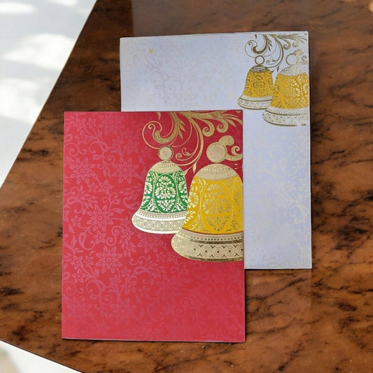 KL010066 Traditional Bell Design Semi Box Paper Wedding Card with 2 Inserts and Envelope-Kalash Cards