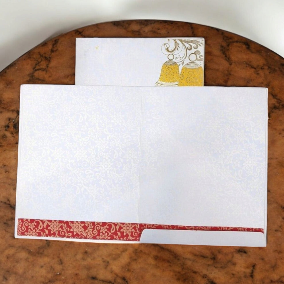 KL010066 Traditional Bell Design Semi Box Paper Wedding Card with 2 Inserts and Envelope-Kalash Cards