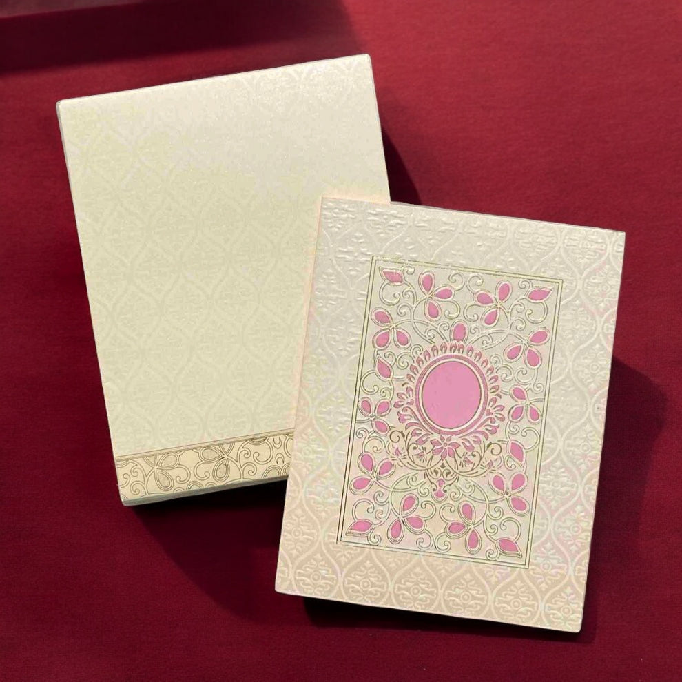 KL0133 Floral Design Semi Box Embossed Paper Wedding Card with 2 Inserts and Envelope-Kalash Cards