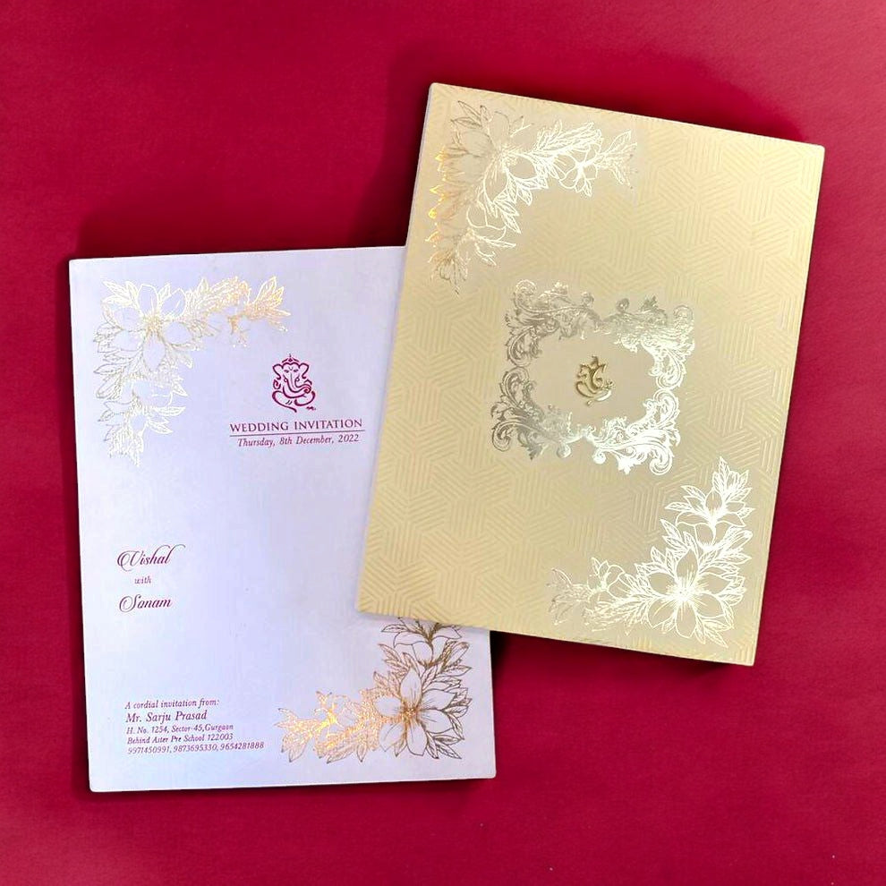 KL011V1 Minimal Floral Design Hardbound Padding Thick Wedding Card with 2 Inserts and Envelope-Kalash Cards