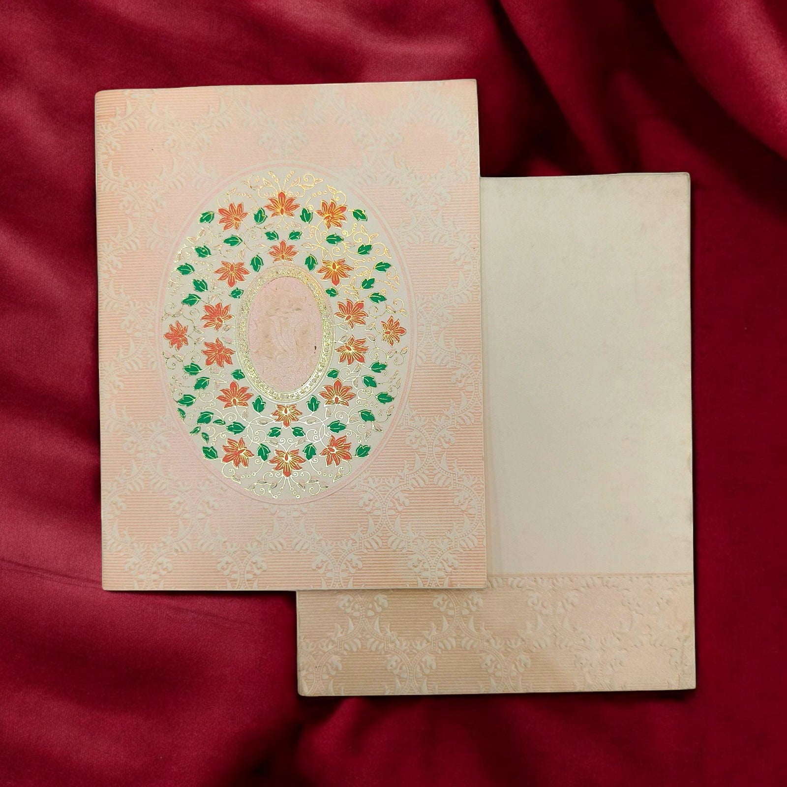 KL0134 Floral Design Semi Box Embossed Paper Wedding Card with 2 Inserts and Envelope-Kalash Cards