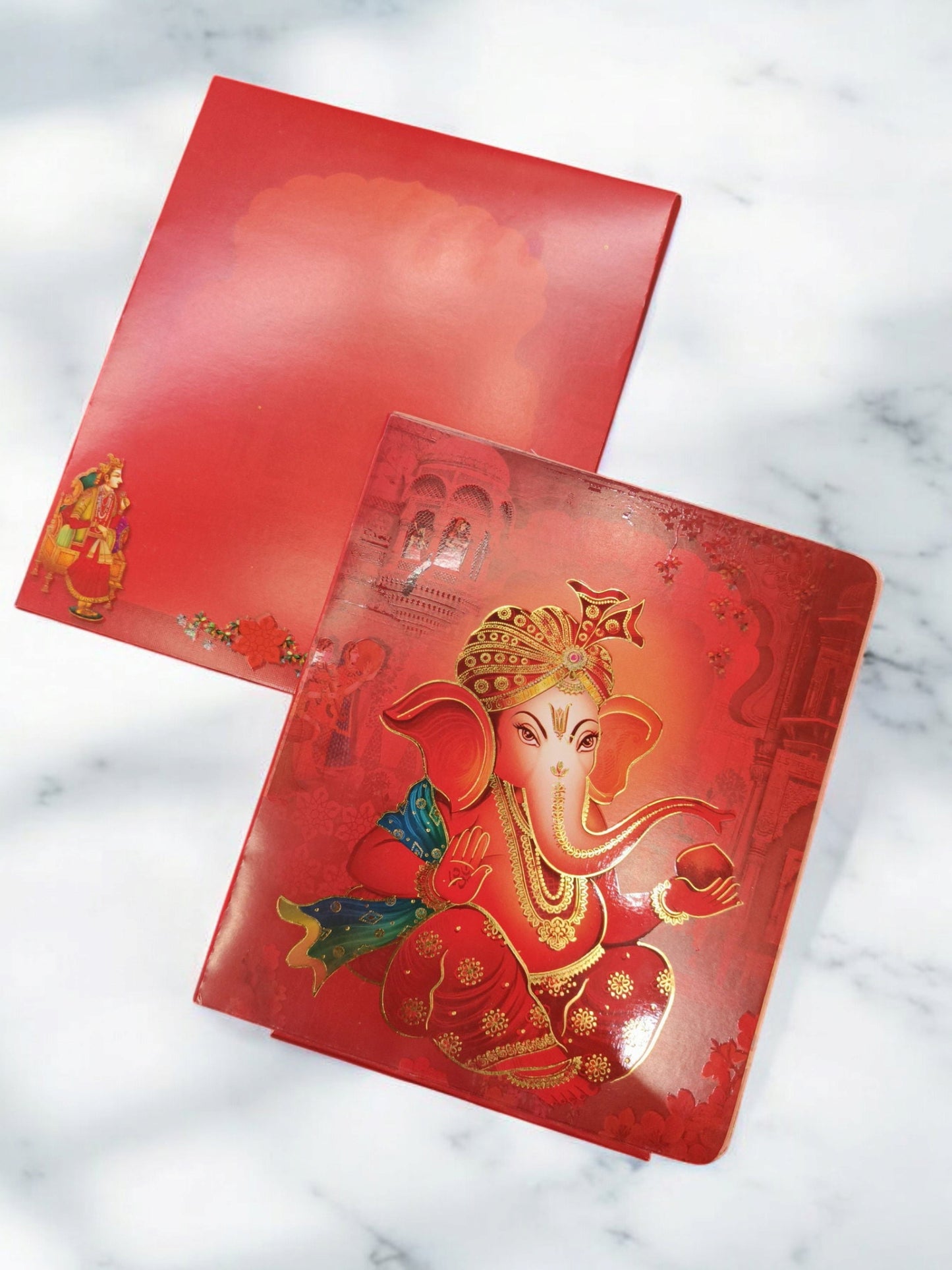 KL0161 Hindu Ganesh Semi Box Paper Wedding Card with 2 Inserts and Envelope-Kalash Cards