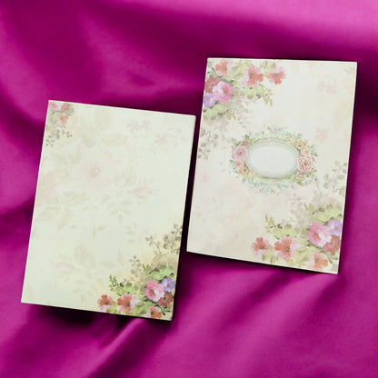 KL0164 Floral Design Semi Box Paper Wedding Card with 2 Inserts and Envelope-Kalash Cards