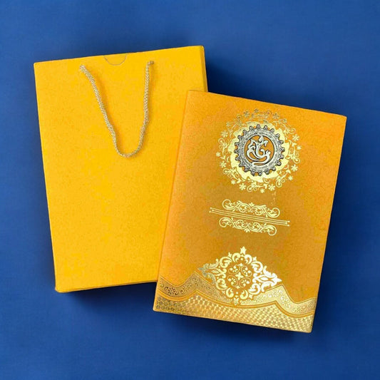 KL0165 Ganesha Design Carry Bag Style Hardbound Padding Thick Wedding Card with 2 Inserts and Envelope-Kalash Cards