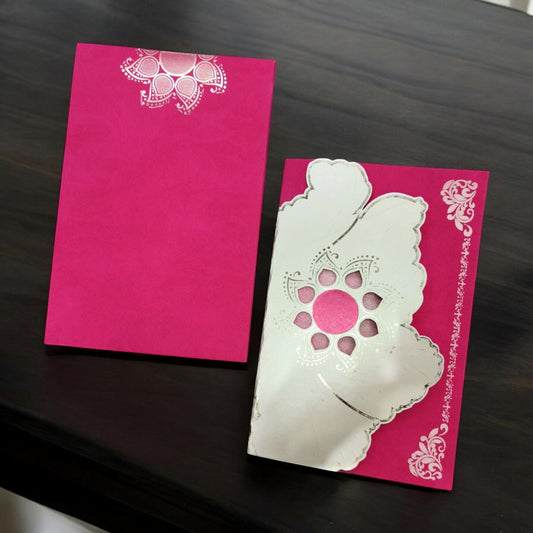 KL0166 Floral Leaf Design Semi Box Paper Wedding Card with 2 Inserts and Envelope-Kalash Cards