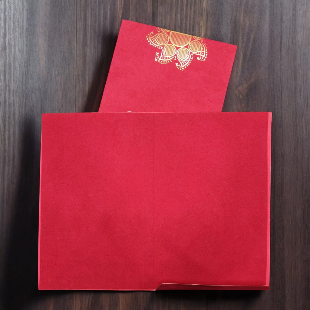 KL0166 Floral Leaf Design Semi Box Paper Wedding Card with 2 Inserts and Envelope-Kalash Cards
