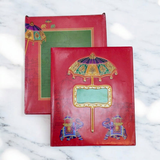 KL0167 Umbrella Elephant Design Hardbound Padding Thick Wedding Card with 2 Inserts and Envelope-Kalash Cards