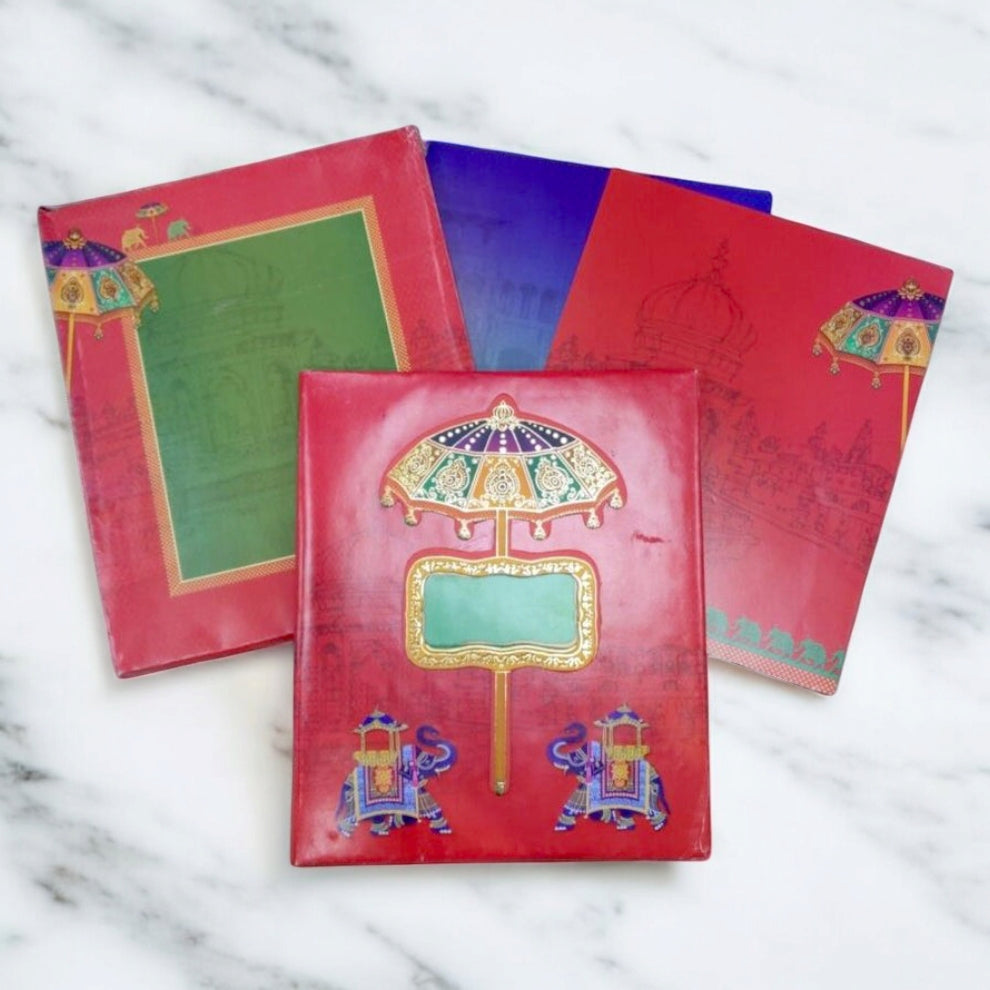 KL0167 Umbrella Elephant Design Hardbound Padding Thick Wedding Card with 2 Inserts and Envelope-Kalash Cards