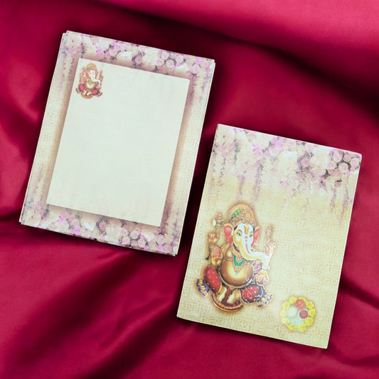 KL0152 Hindu Ganesh Design Semi Box Paper Wedding Card with 2 Inserts and Envelope-Kalash Cards