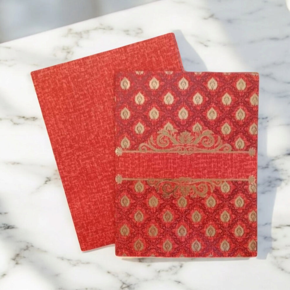 KL08A Traditional Damask Design Semi Box Paper Wedding Card with 2 Inserts and Envelope-Kalash Cards