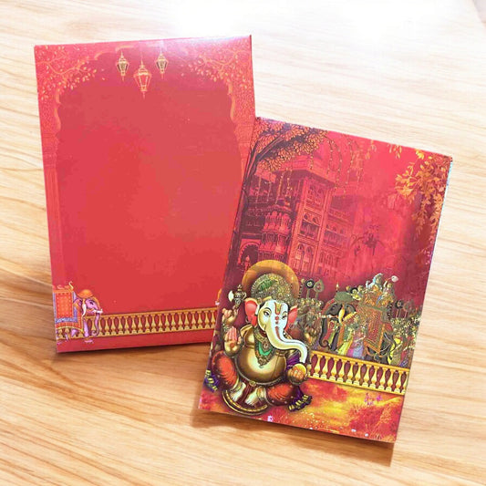 KL0709 Ganesha Barat Hardbound Padding Thick Wedding Card with 2 Inserts and Envelope-Kalash Cards