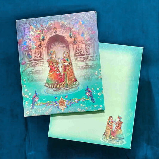 KL0801 Dulha Dulhan Hardbound Padding Thick Wedding Card with 2 Inserts and Envelope-Kalash Cards