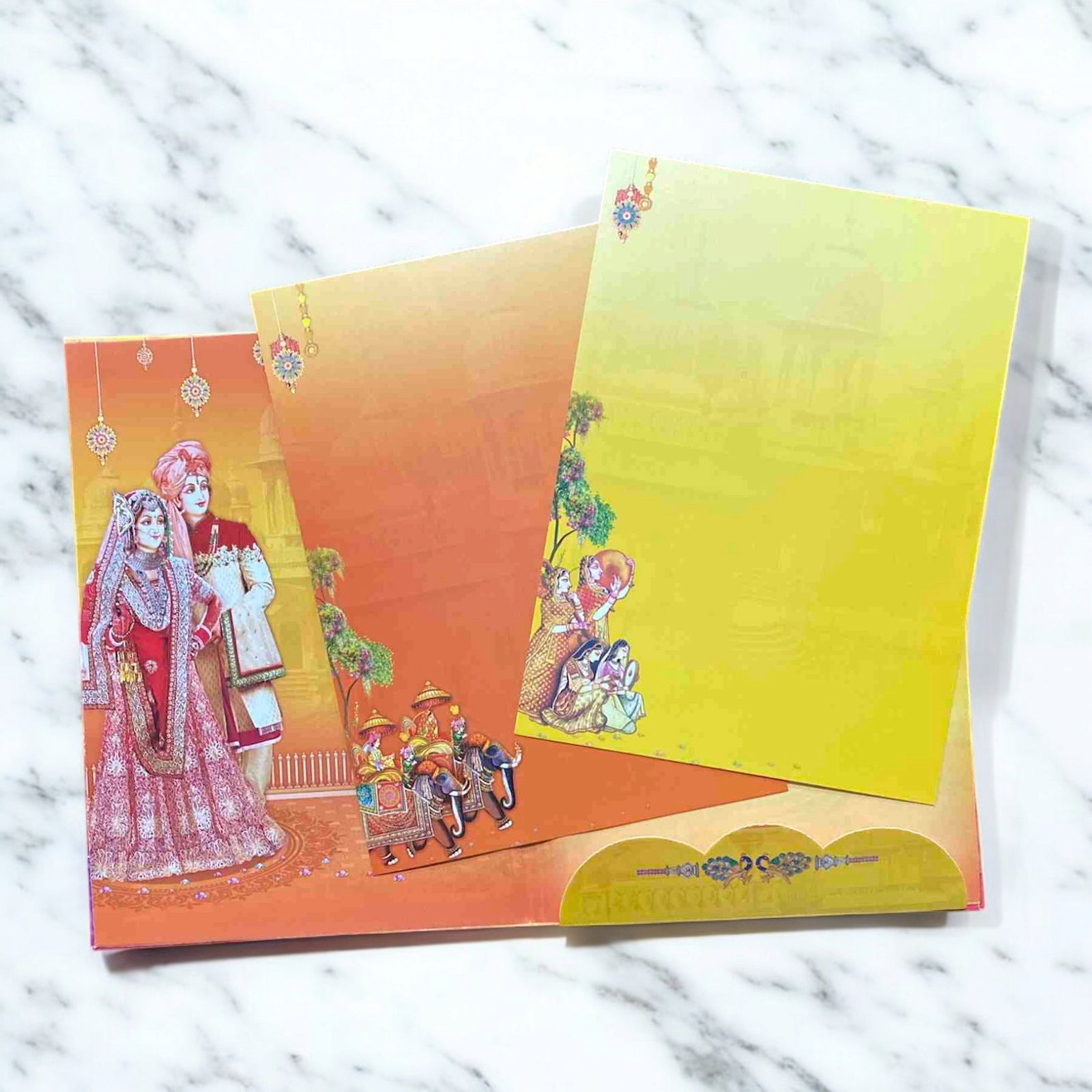KL0823 Ganesha Barat Hardbound Padding Thick Wedding Card with 2 Inserts and Envelope-Kalash Cards