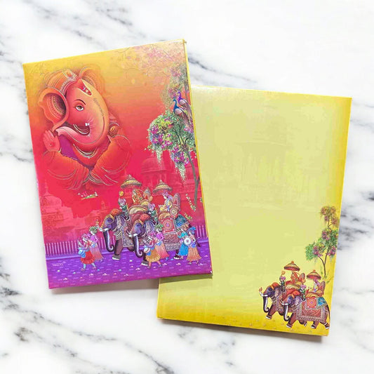 KL0823 Ganesha Barat Hardbound Padding Thick Wedding Card with 2 Inserts and Envelope-Kalash Cards