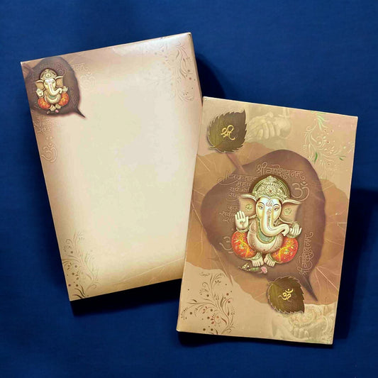 KL0708 Ganesha Hardbound Padding Thick Wedding Card with 2 Inserts and Envelope-Kalash Cards