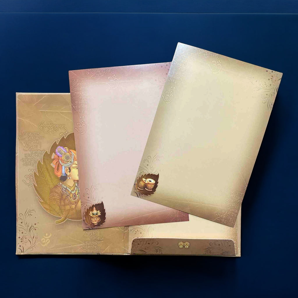 KL0708 Ganesha Hardbound Padding Thick Wedding Card with 2 Inserts and Envelope-Kalash Cards