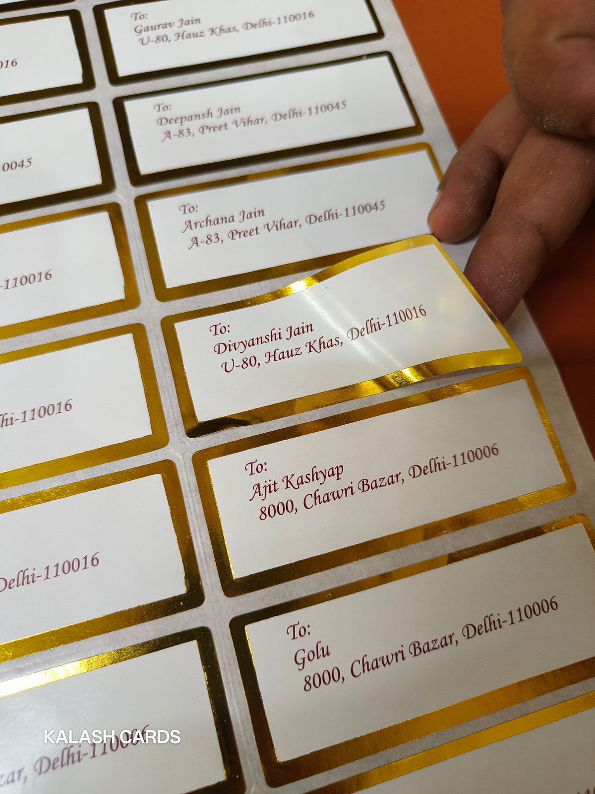 Printed Name Premium Gold Border Stickers from Excel Sheet (50 Qty)-Kalash Cards