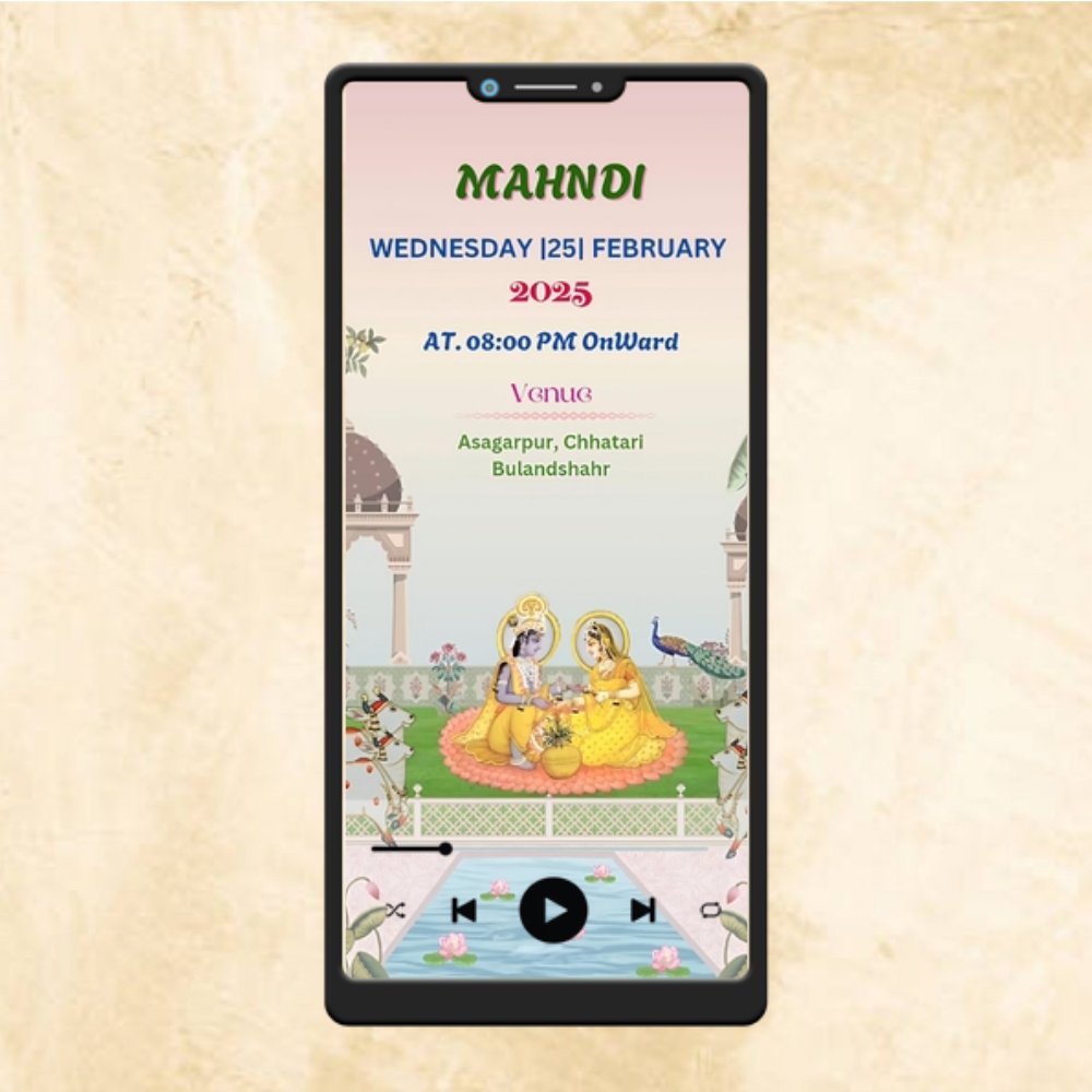 KL62Y Traditional Theme Premium Hindu Video Wedding Invitation-Kalash Cards