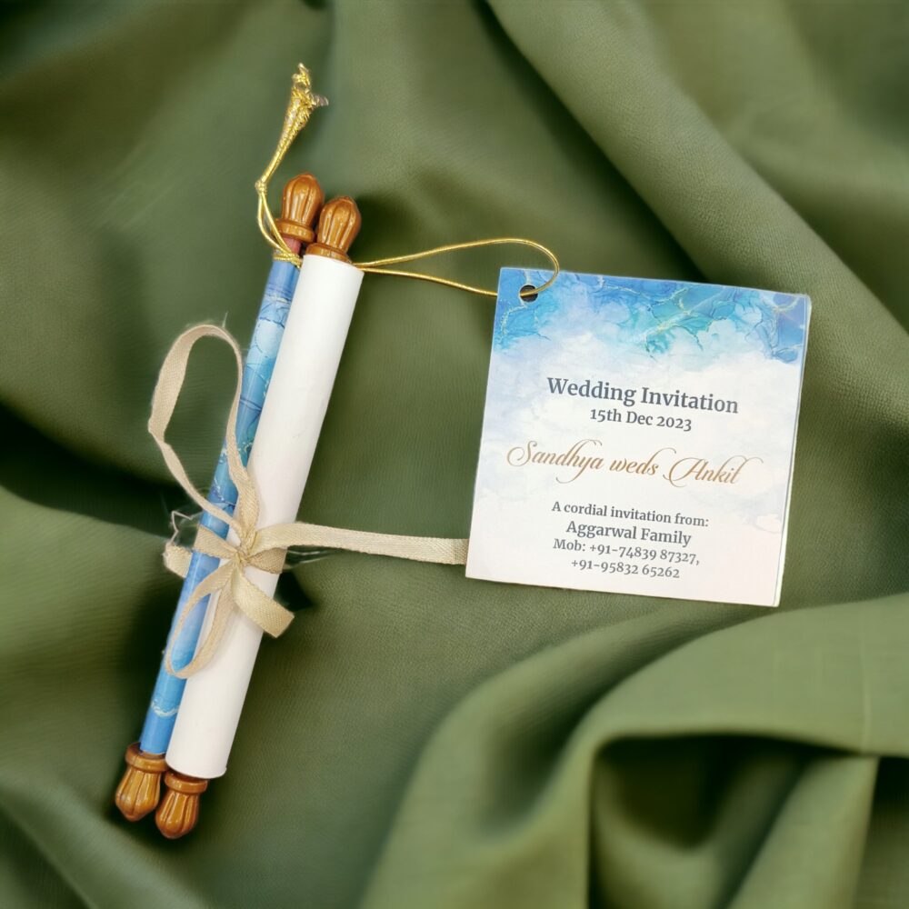 KL2115 Paper Scroll Wedding Card with Tag - Kalash Cards