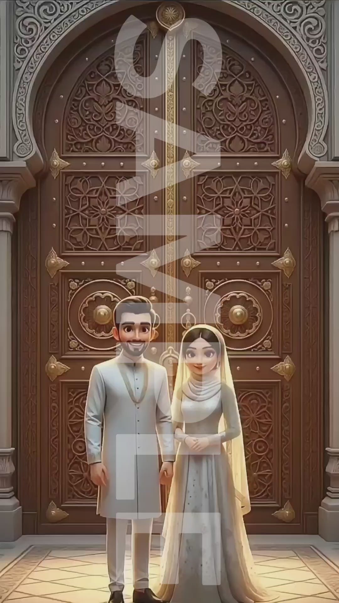 KLV077 AI Real Caricatures & Complete Body Movement Animation with Parents Muslim Wedding Video Invitation