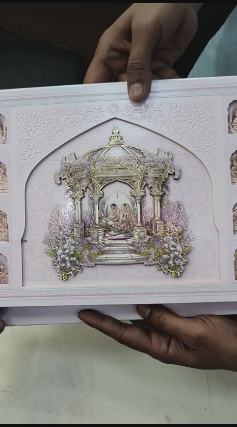 KLB521 Shubh Mandap Theme Laser Cut Work Hardboard Padding Thick Wedding Card (2 Thick Page)
