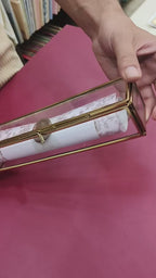 KL42 Floral Border Design Premium Gold Foil Paper Scroll Wedding Card with Luxury Transparent Glass Metal Box