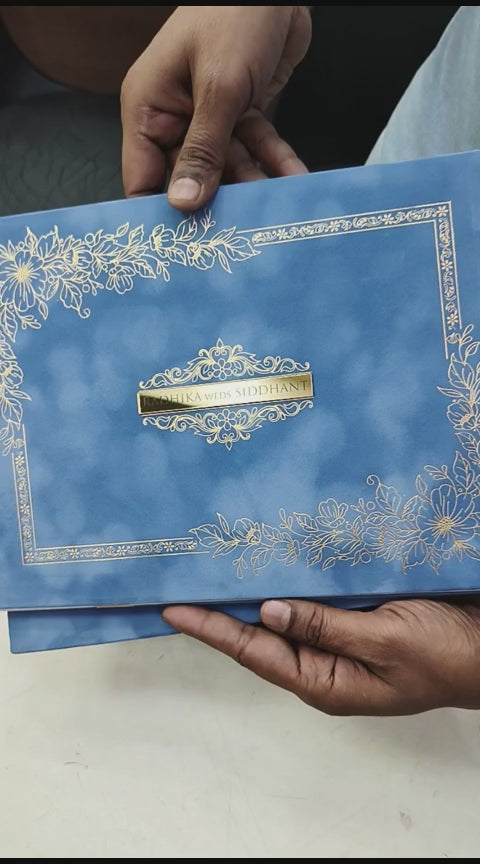 KLB506 Royal Floral Theme Velvet Hardboard Padding Thick Wedding Card (2 Page)
