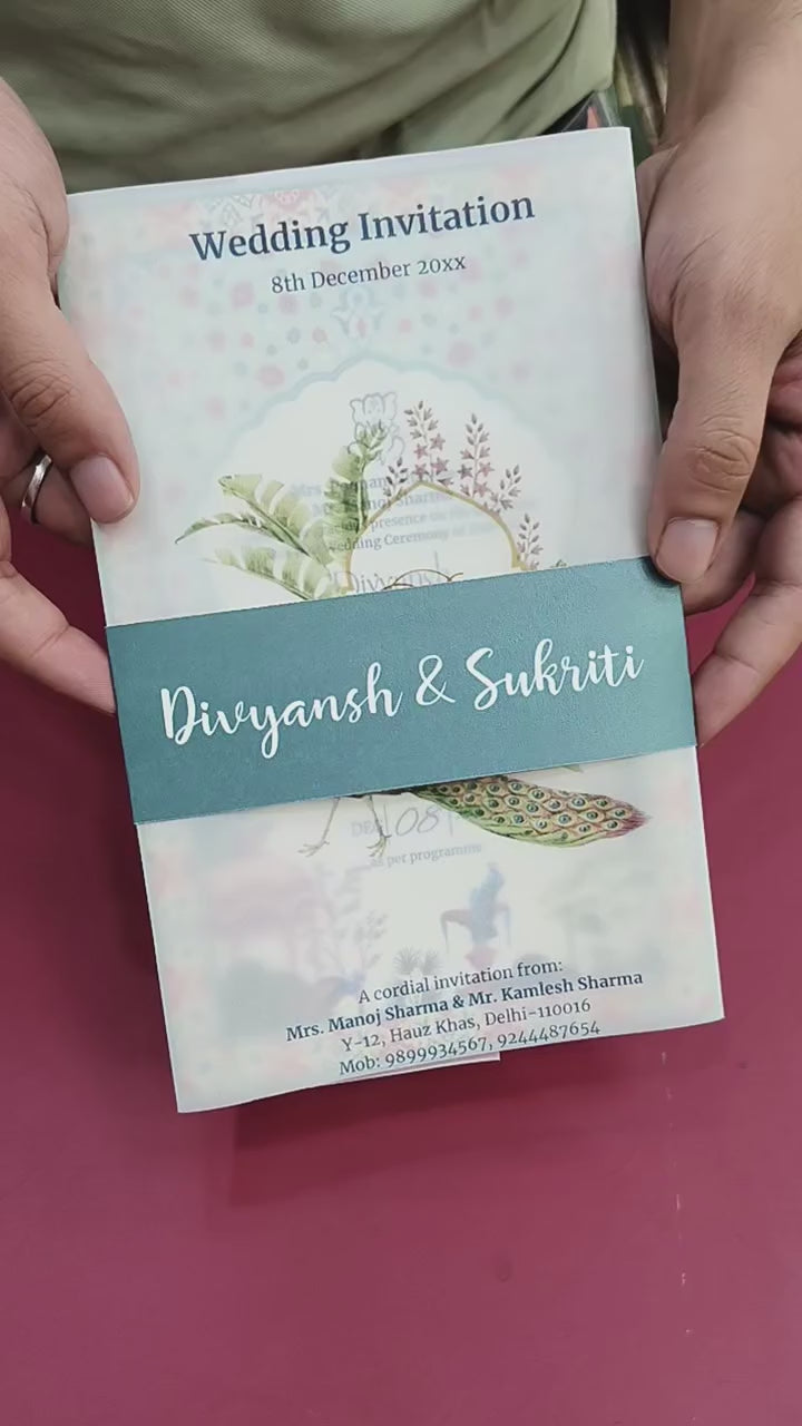 KL2222 Royal Peacock Theme Translucent Cover Luxury Wedding Card (2 Page) - Pack of 10 Qty