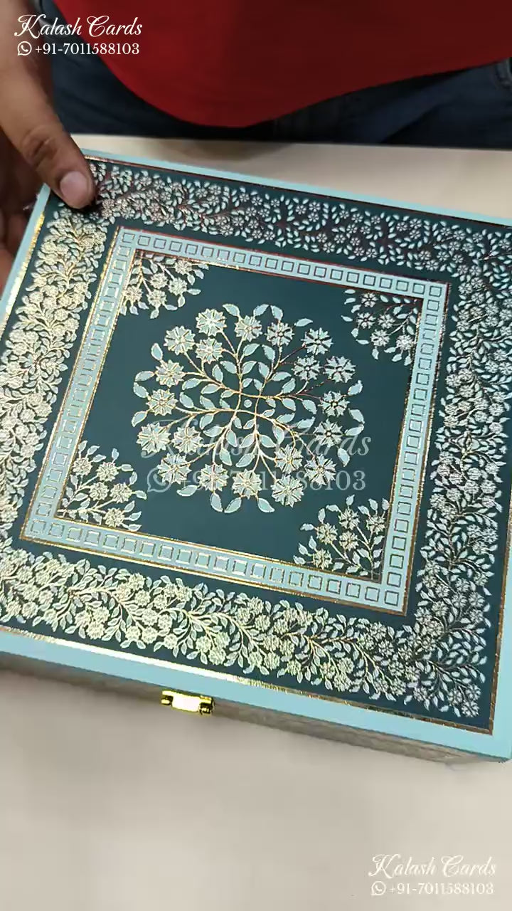 KL9002 Blue Mandala Design MDF Luxury Gift Box with 2 Printed Cards (4 Jars 200gm each approx)