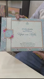 KLB610 Floral Design Semi Box Paper Wedding Card with Couple Name Acrylic Mirror