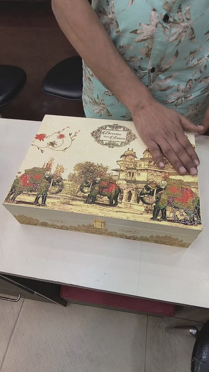 KL2166 Traditional Elephant Fort Theme MDF Wedding Gift Box with Customisable 2 Gold Foil Printed Cards (2 Jars)