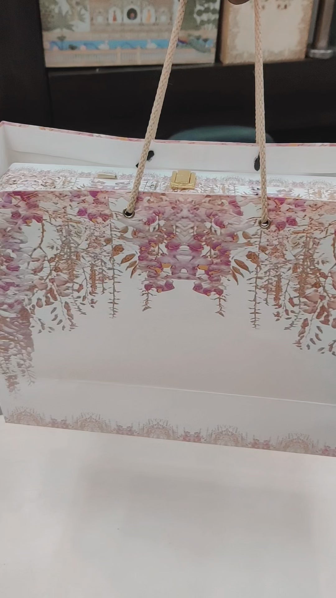KL9017 Floral Design MDF Luxury Gift Box with 2 Page Translucent Cover Card & Matching Carry Bag (2 Jars 250gm each approx)