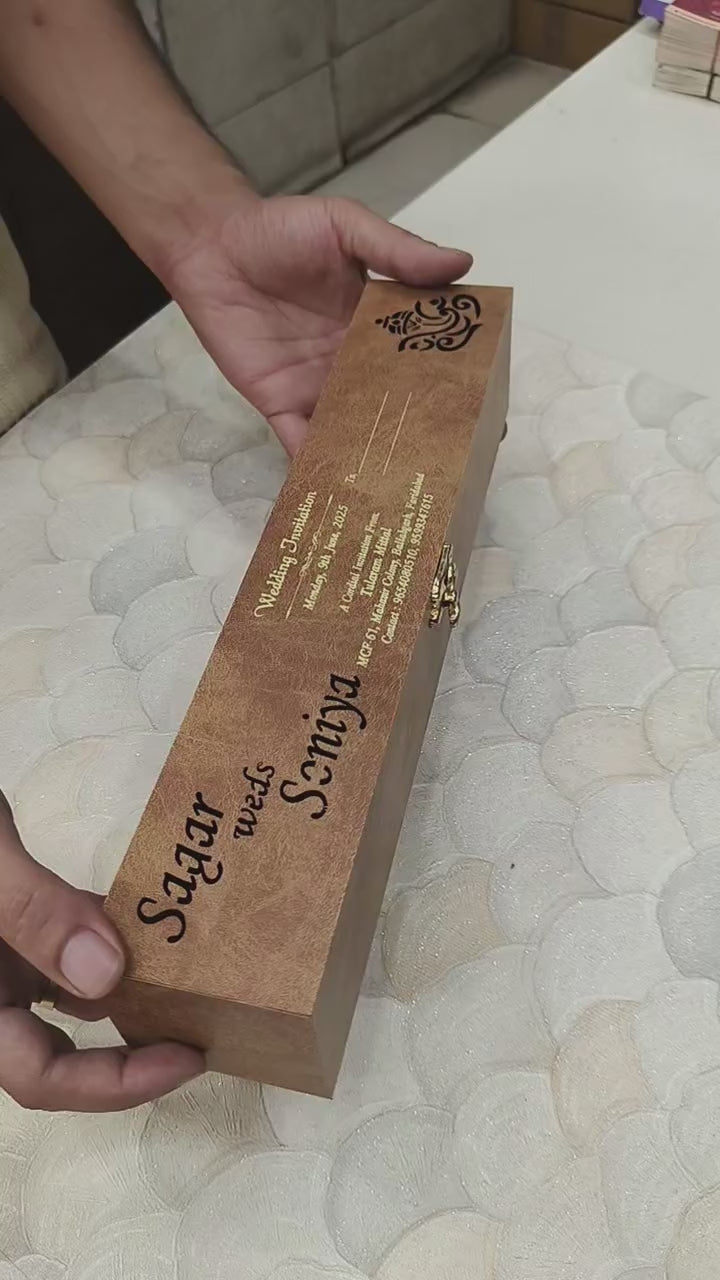 KL37 Velvet Fabric Scroll Wedding Card With Laser Cut Wooden Box and Designer Plastic Holder