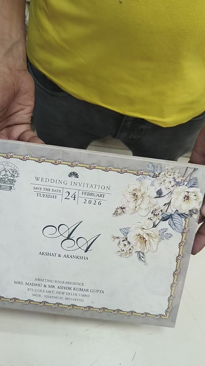 KLB568 Floral Design Semi Box Paper Wedding Card (2 Page & 1 Transparent PVC)