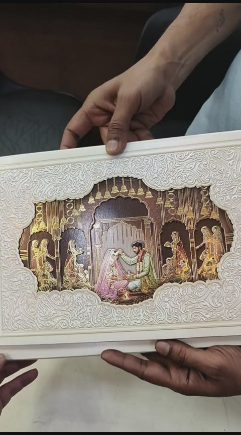 KLB524 Royal Mandap Theme Laser Cut Work Hardboard Padding Thick Wedding Card (2 Thick Page)