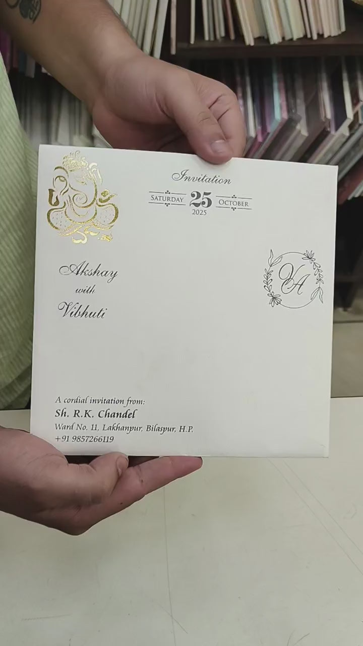 KL0114 Ganesh Design Embossed Paper Weding Card with 2 Inserts and Envelope