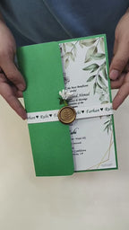 KL2158 Floral Theme Minimal Wedding Card with Flower Seal & Band (1 Page) - Pack of 10 Qty