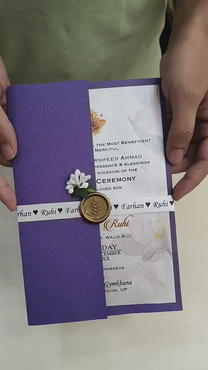 KL2128 Minimal Floral Design Wedding Card with Flower Seal and Band (1 Page)