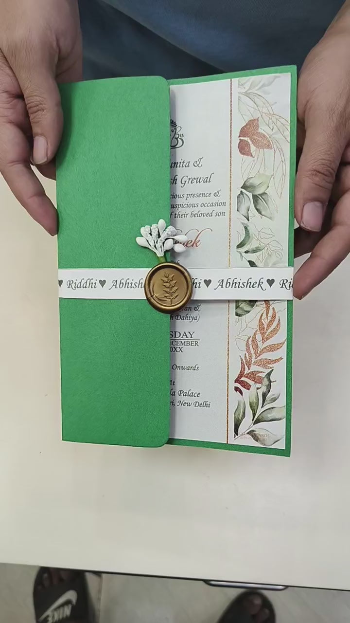 KL2177 Floral Theme Minimal Wedding Card with Flower Seal & Band (1 Page) - Pack of 10 Qty