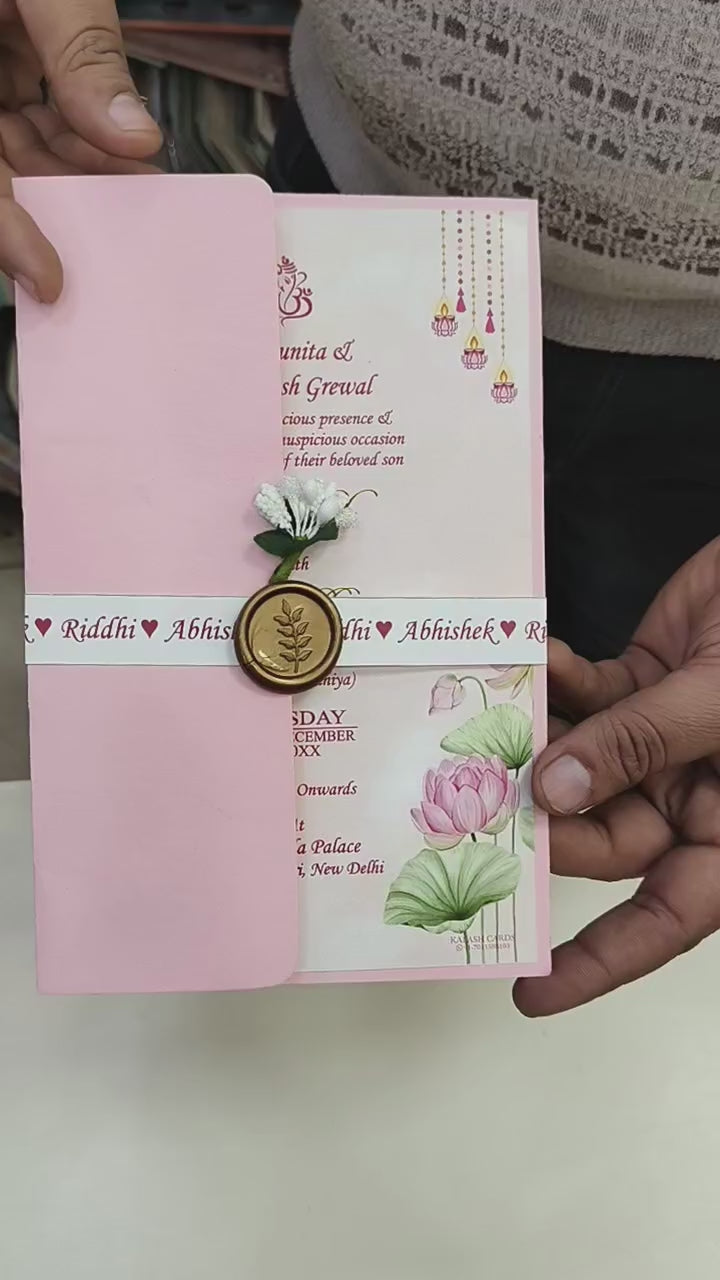 KL2173 Floral Theme Minimal Wedding Card with Flower Seal & Band (1 Page) - Pack of 10 Qty