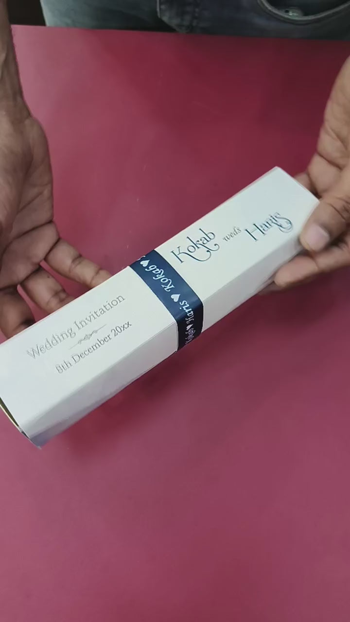 KL2115 Luxury Translucent Scroll Wedding Card with Matching Box Cover and Personalised Band