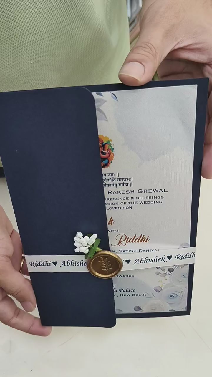 KL2126 Minimal Floral Design Wedding Card with Flower Seal and Band (1 Page)