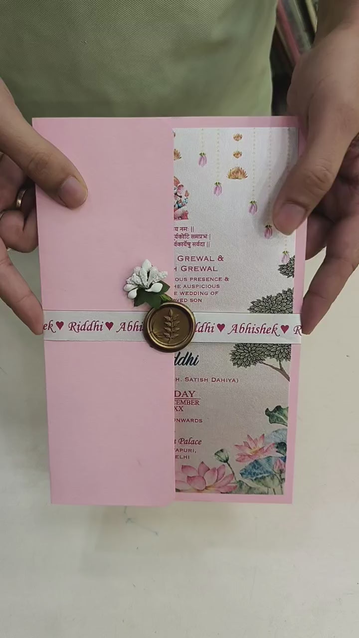 KL2226 Minimal Floral Design Wedding Card with Flower Seal and Band (1 Page)