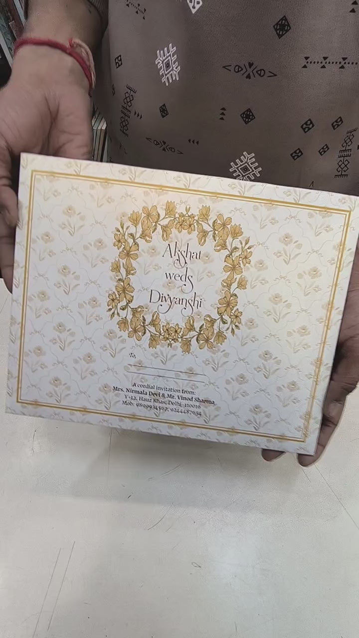 KL2130 Floral Design Door Style Velvet Fabric Hardboard Padding Thick Luxury Wedding Card with 2 Cards and Envelope