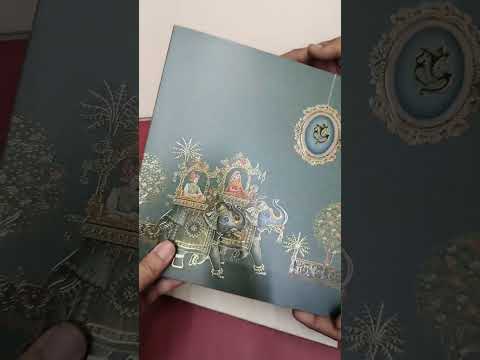 KLB-1537 Green Elephant Barat 3D Gold Foil Semi Box Wedding Card (2 Page)