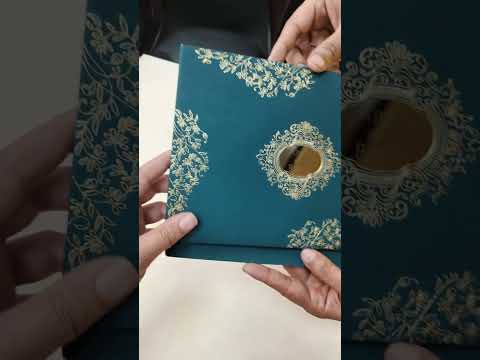 KLB-1121 Blue Floral Leatherette Padded Thick Wedding Card (2 Page & Couple Name Acrylic)
