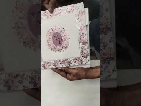KLB742 Rose Floral Design Creme Color Semi Box Wedding Card (2 Page & Couple Initial Acrylic)